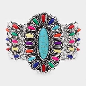 Multi colored natural stone stretch bracelet